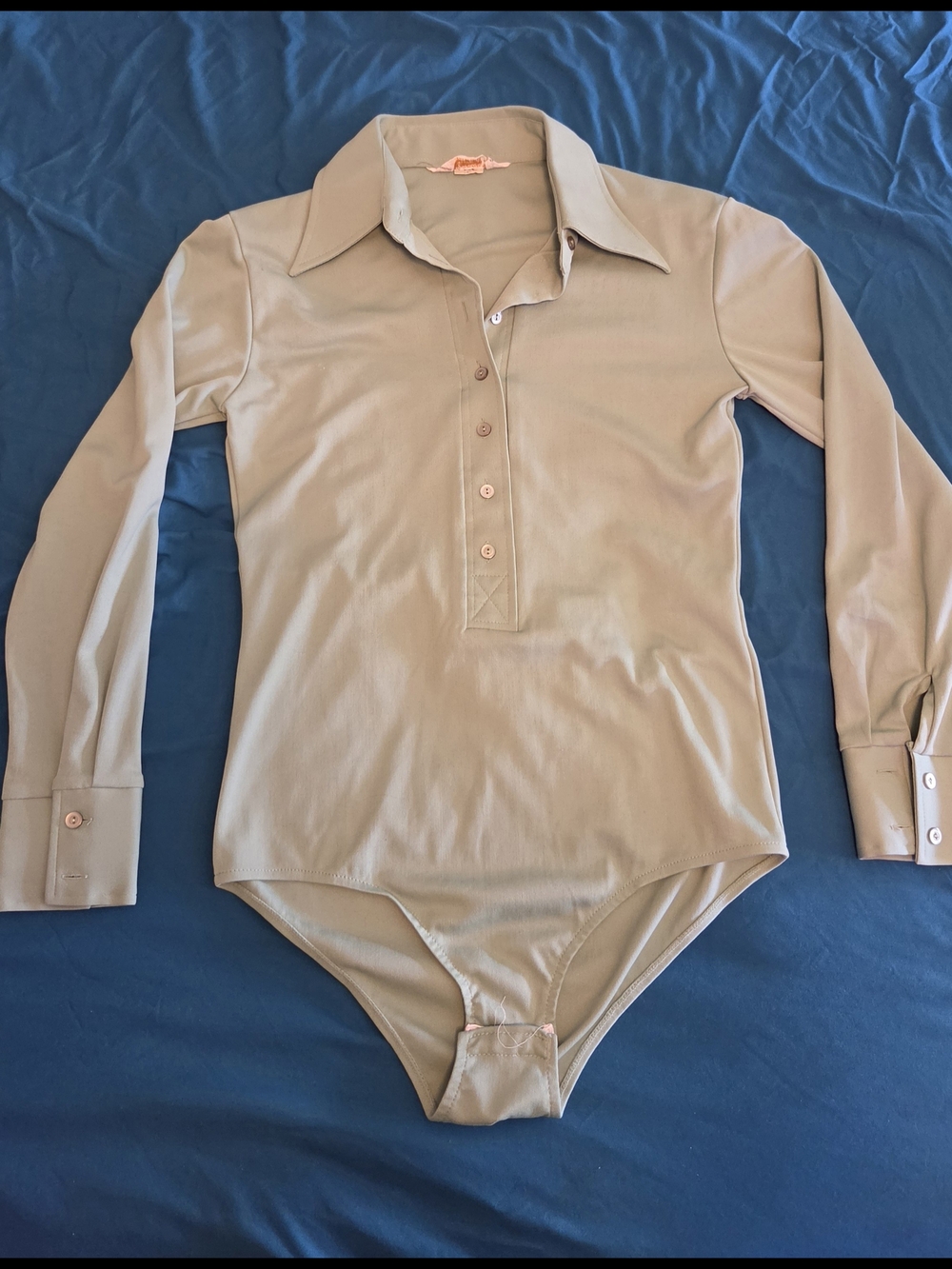 Vintage Sage Green Long-Sleeve Polo One-Piece Bodysuit
